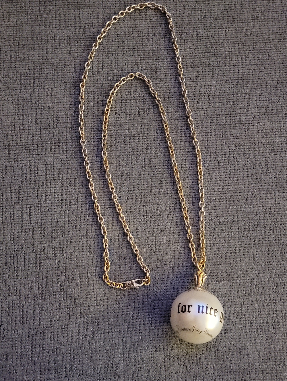 Vintage Juicy Couture Gold-Tone Chain Necklace with White Faux Pearl Pendant
